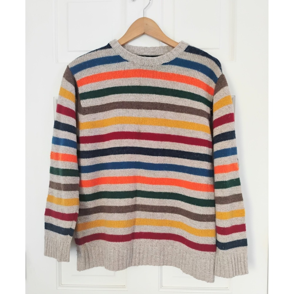 VTG Gap Kids Sweater XXL Adult S/M Multicolor Striped Lambswool Crewneck Knit